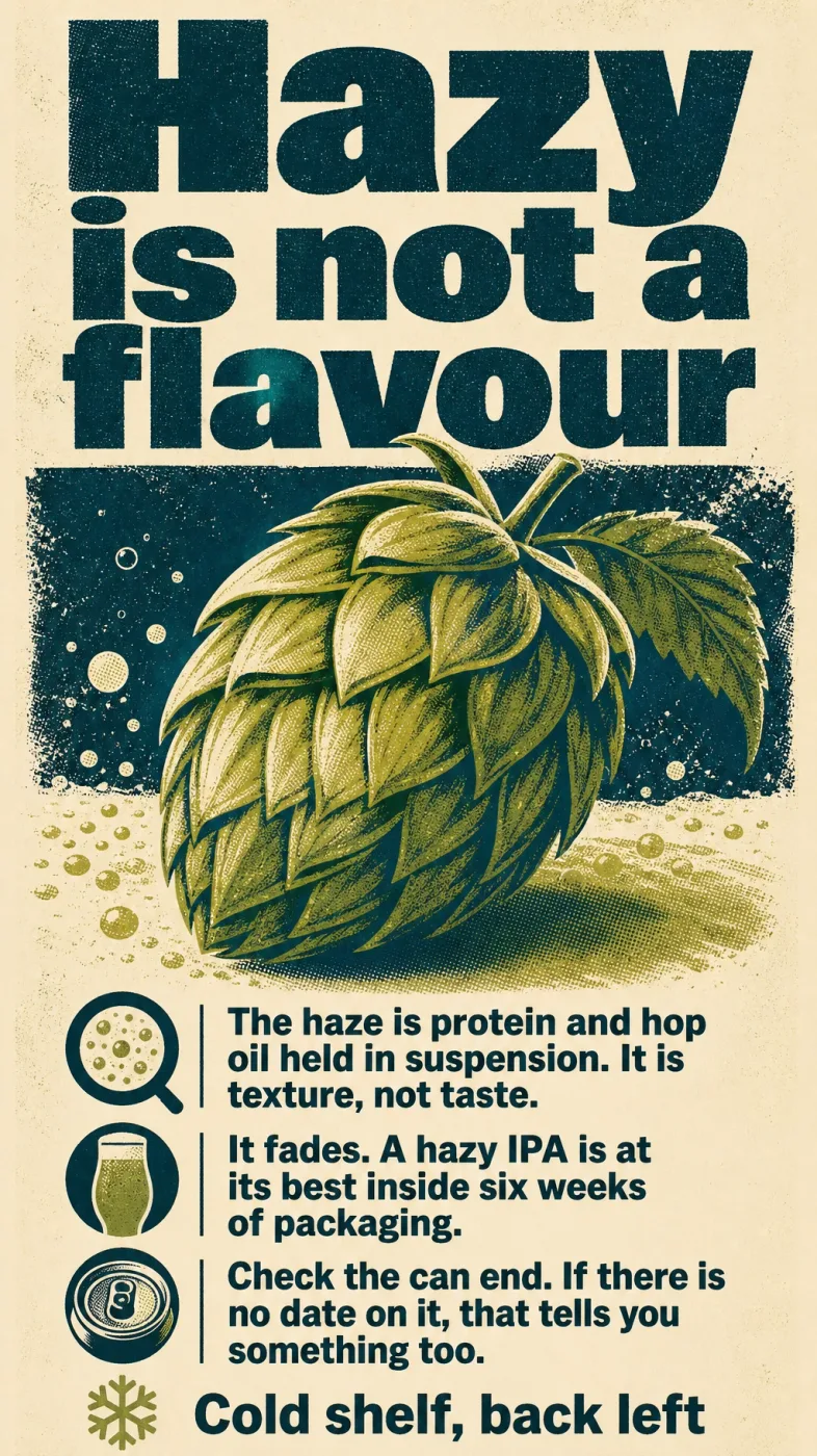 An educational Story about hazy IPA, drawn as a screen-printed poster